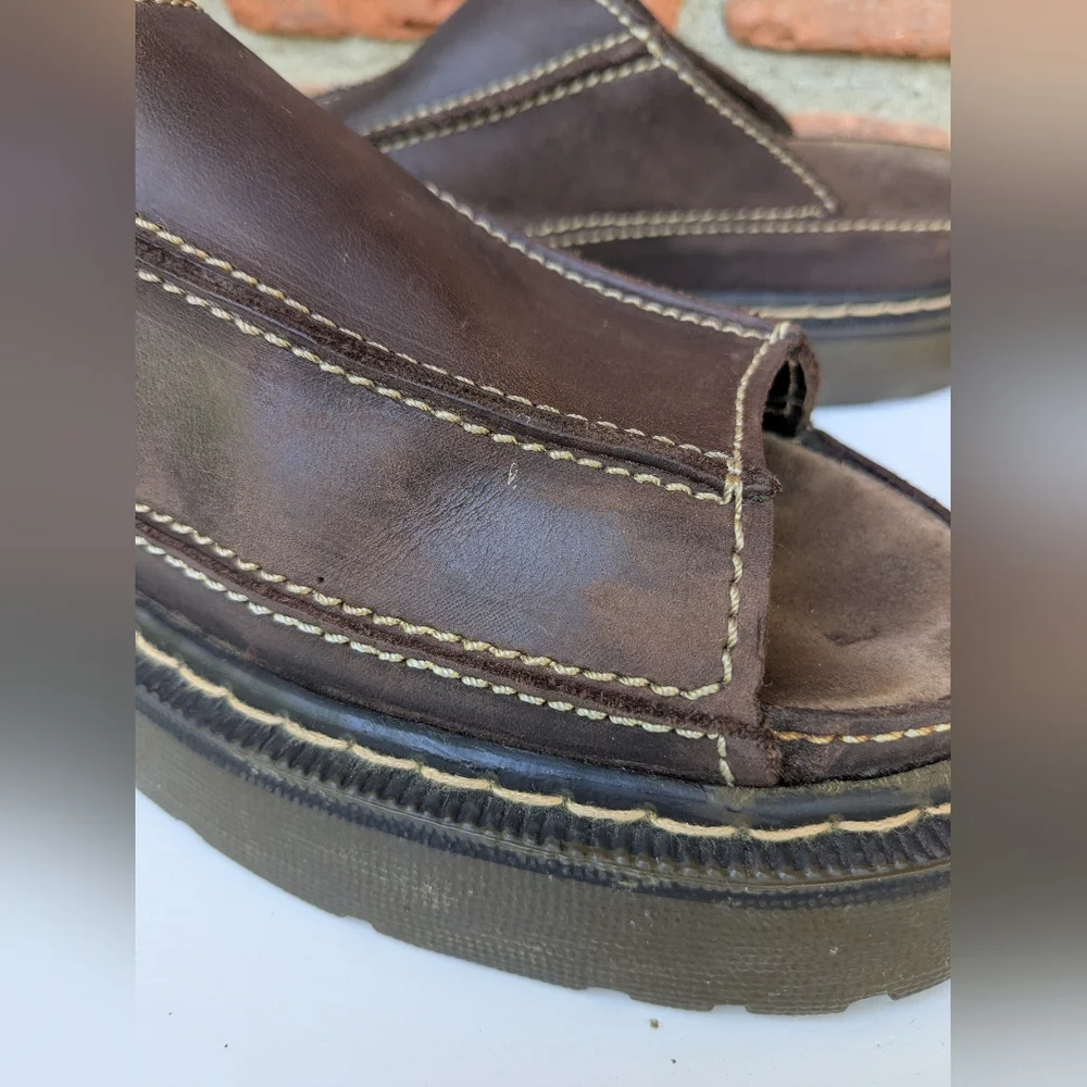 Beaver Creek 90s Y2K Brown Leather Chunky Slip-On Sandals - Picture 3 of 10